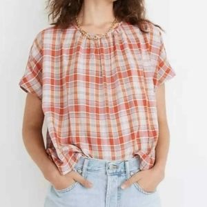 Madewell‎ Shrill Neck Plaid Boxy Cotton Top